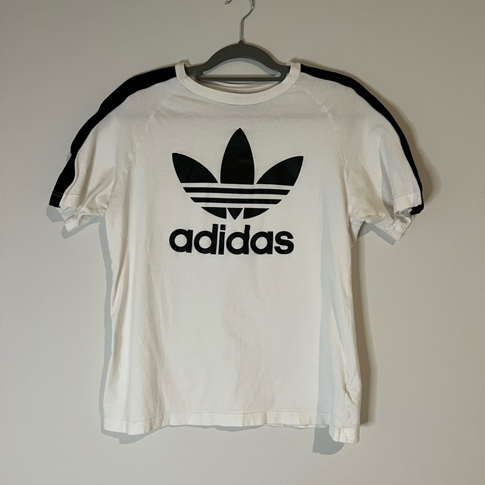Adidas Originals White Graphic Tee Shirt Three Stripe